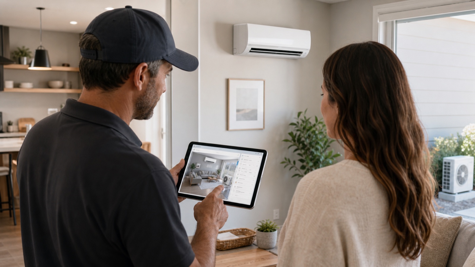 HVAC contractor presenting a 3D air-conditioning design, price and installation plan