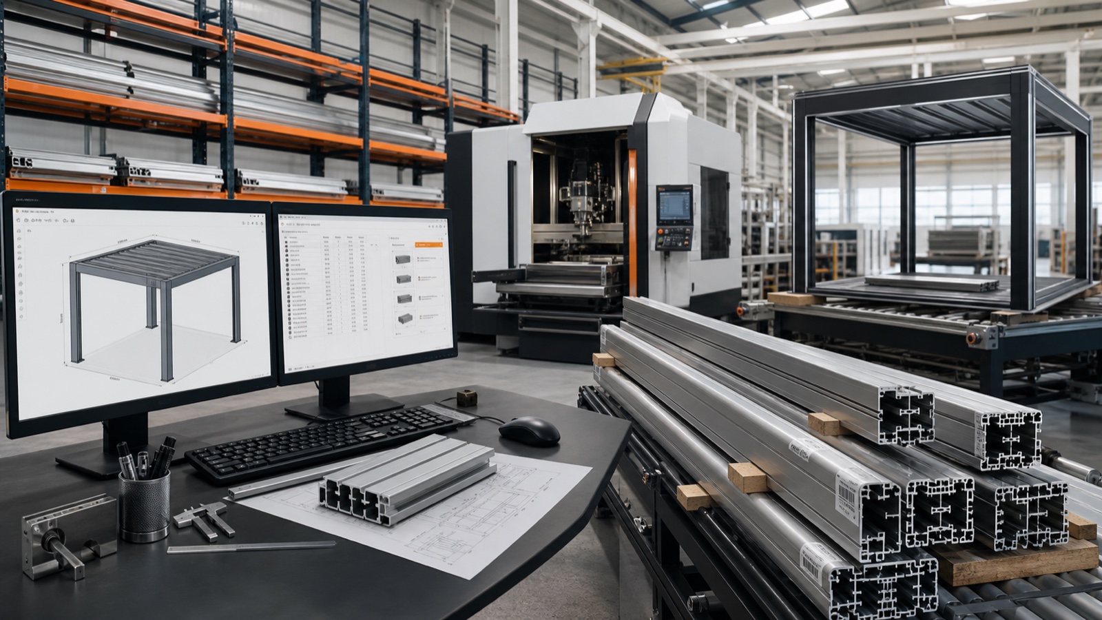3D pergola configuration and bill of materials connected to aluminum factory production